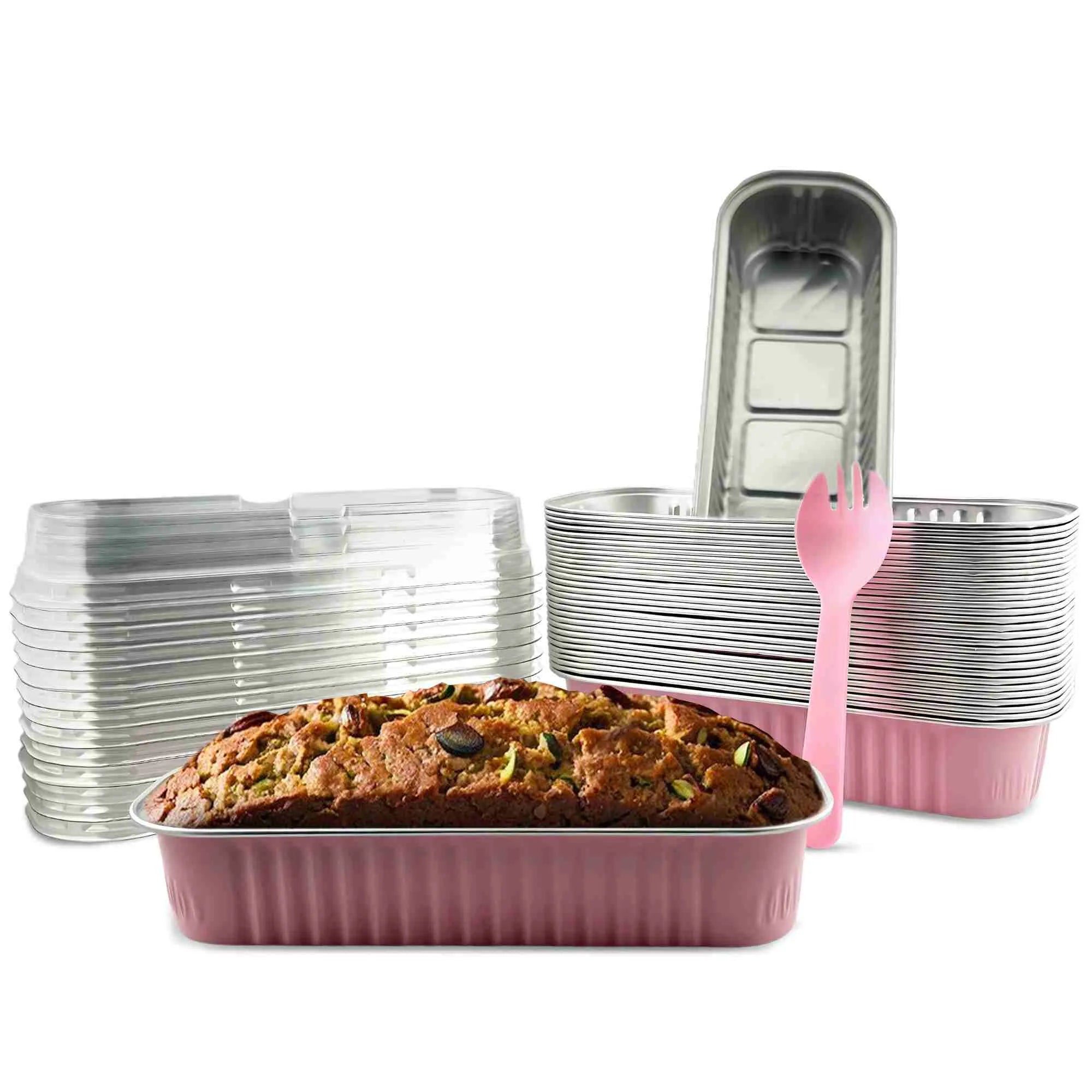 SISNOX Mini Loaf Pan with Lid Disposable- 6.8 fluid oz. - Pink