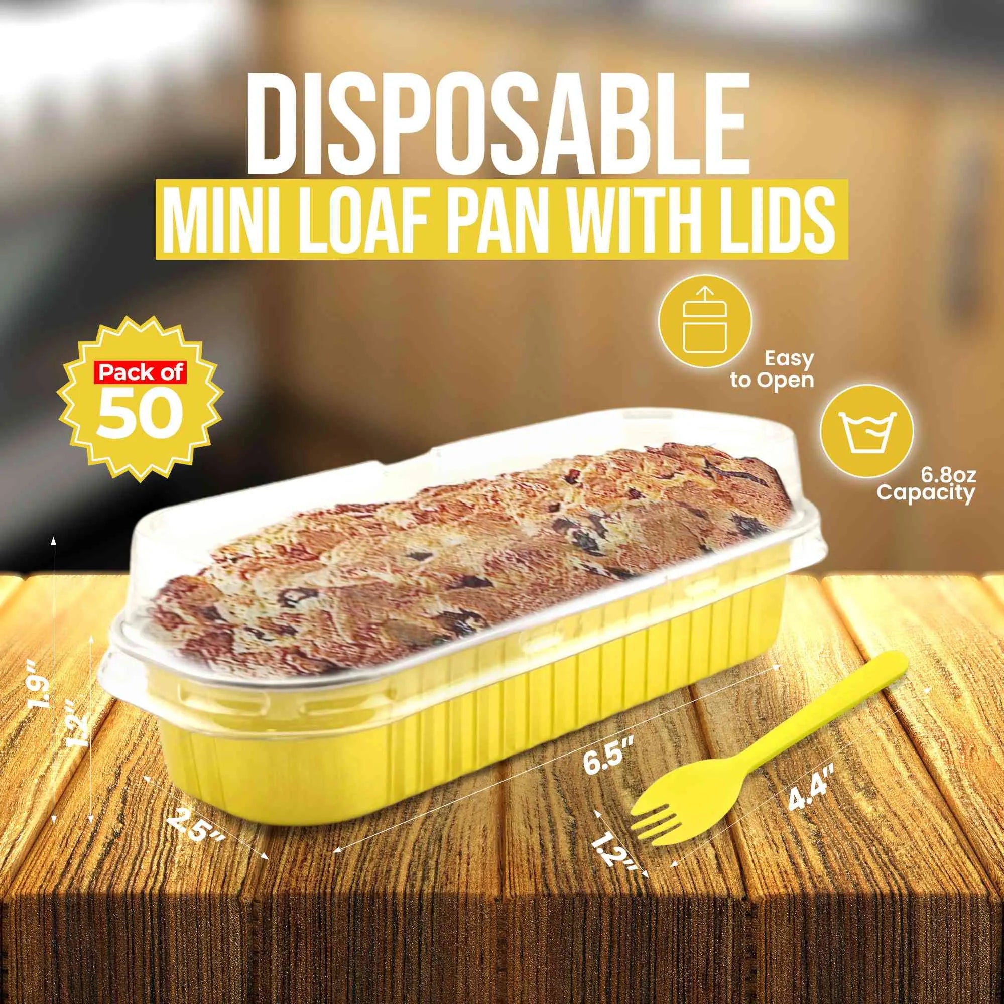 SISNOX Mini Loaf Pan with Lid Disposable- 6.8 fluid oz. - Golden