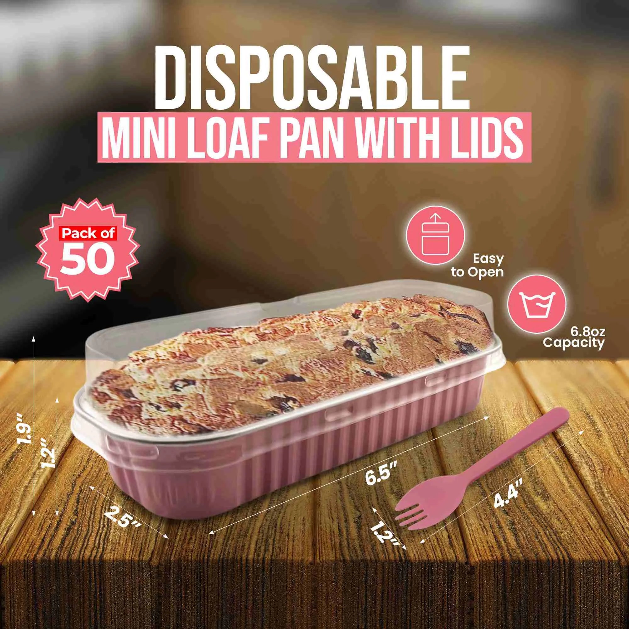 SISNOX Mini Loaf Pan with Lid Disposable- 6.8 fluid oz. - Pink