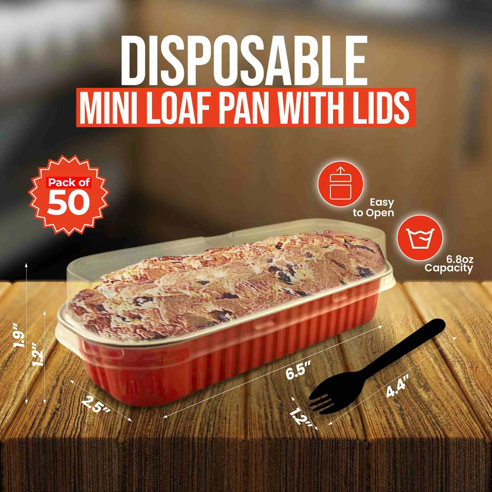 SISNOX Mini Loaf Pan with Lid Disposable- 6.8 fluid oz. - Red