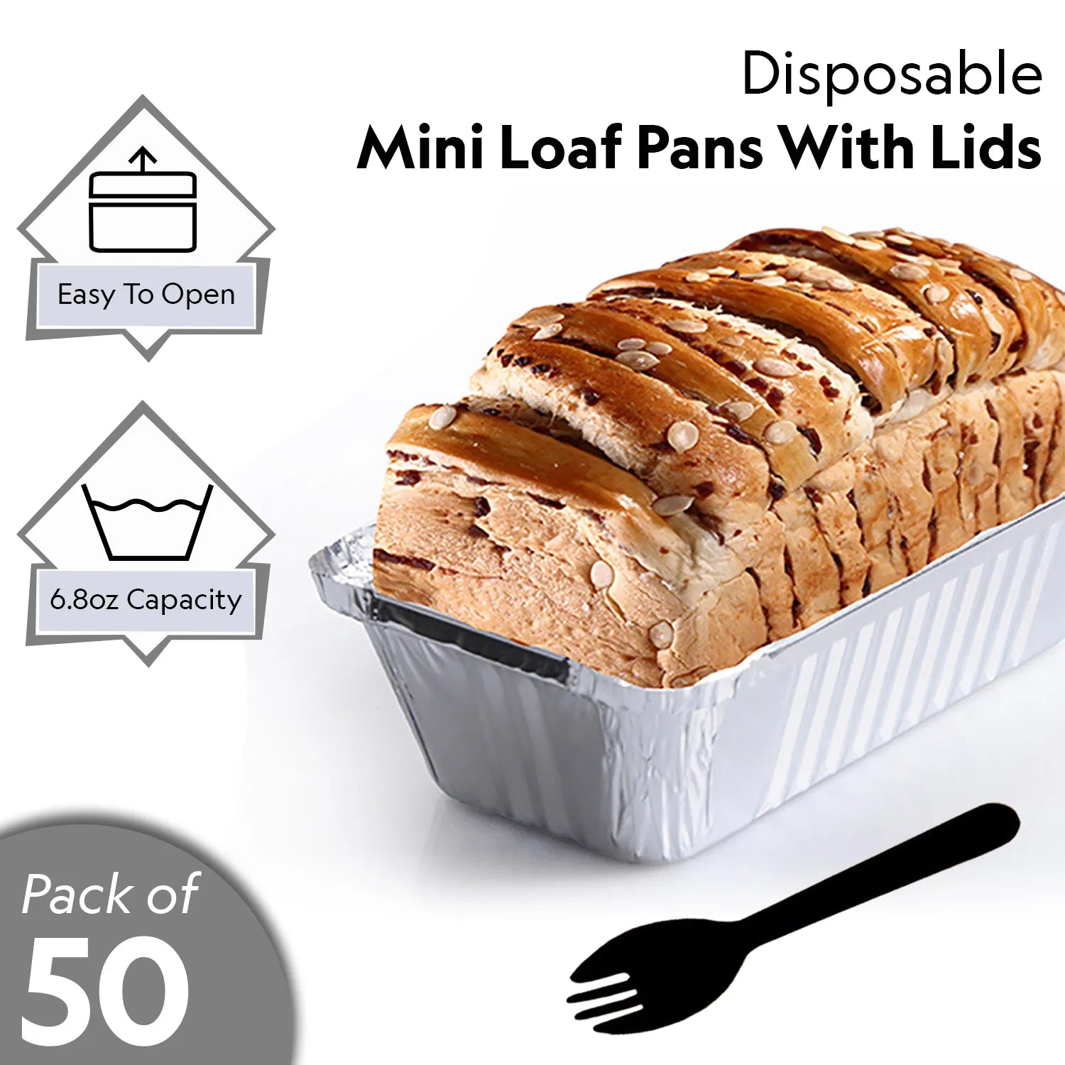 SISNOX Mini Loaf Pan with Lid Disposable- 6.8 fluid oz. - Silver